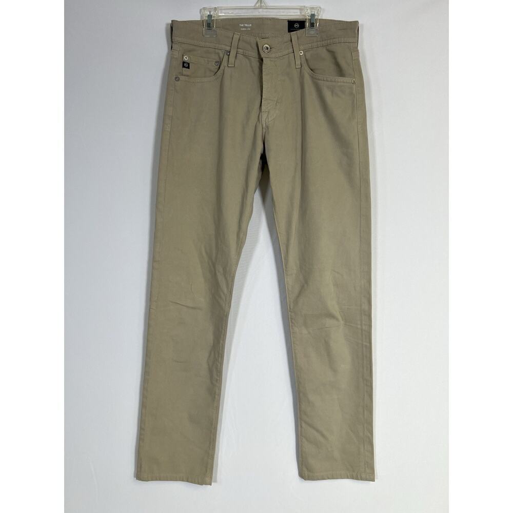 AG Tellis Modern Slim‎ Sueded Sateen Chino Jeans Luxe Mens 30/34 Khaki